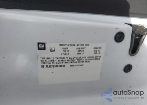 2005 Chevrolet Cobalt Ls z USA, uszkodzony, nr VIN 1G1AL12F957614894